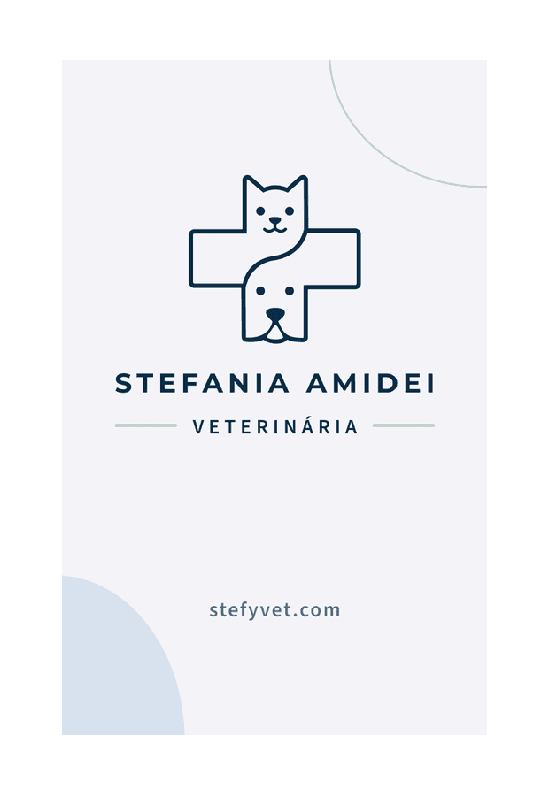 The business card, front: the mark, the practice name, the word veterinaria and the domain